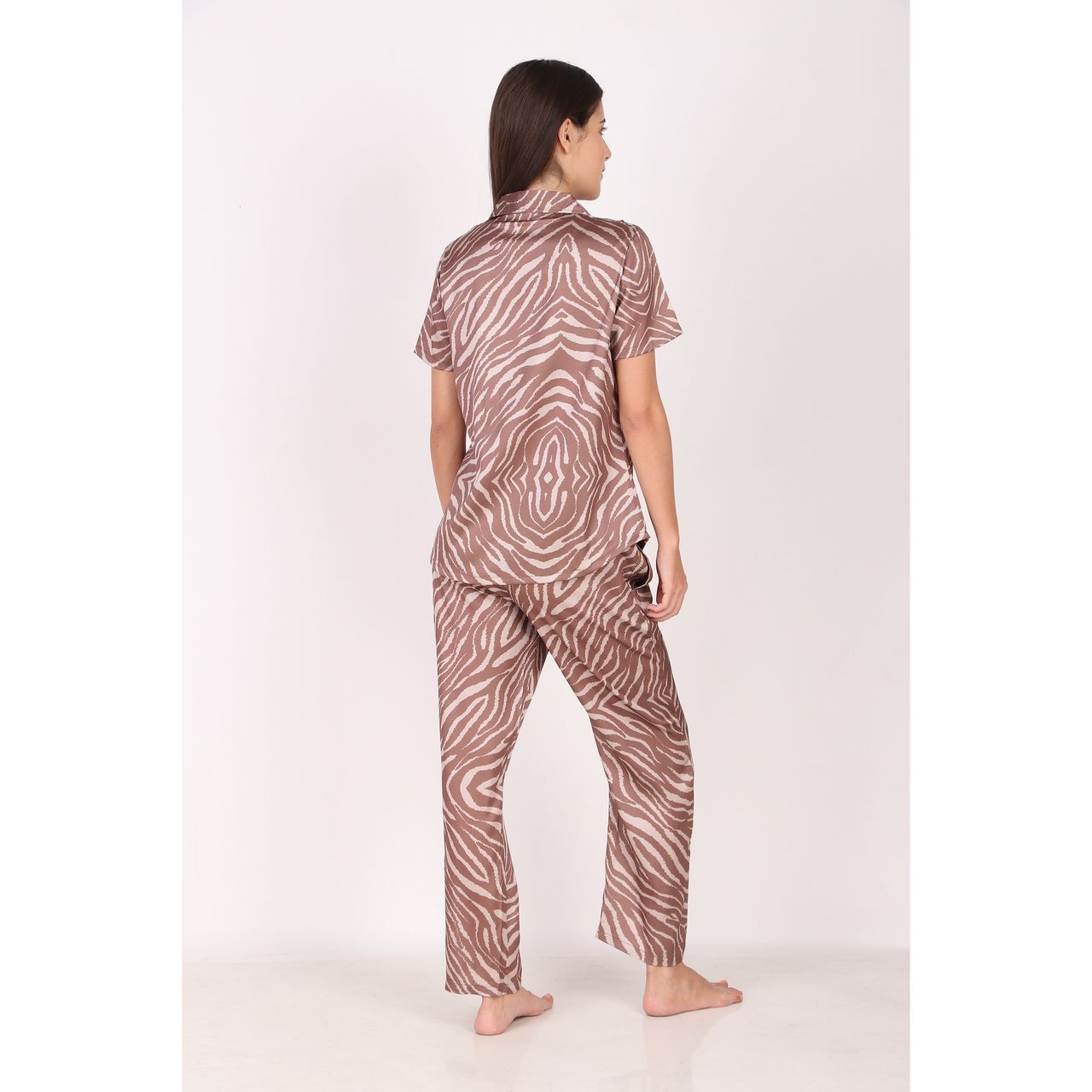 Masha Women's Zebra Brown Satin Pajamas | Set | S