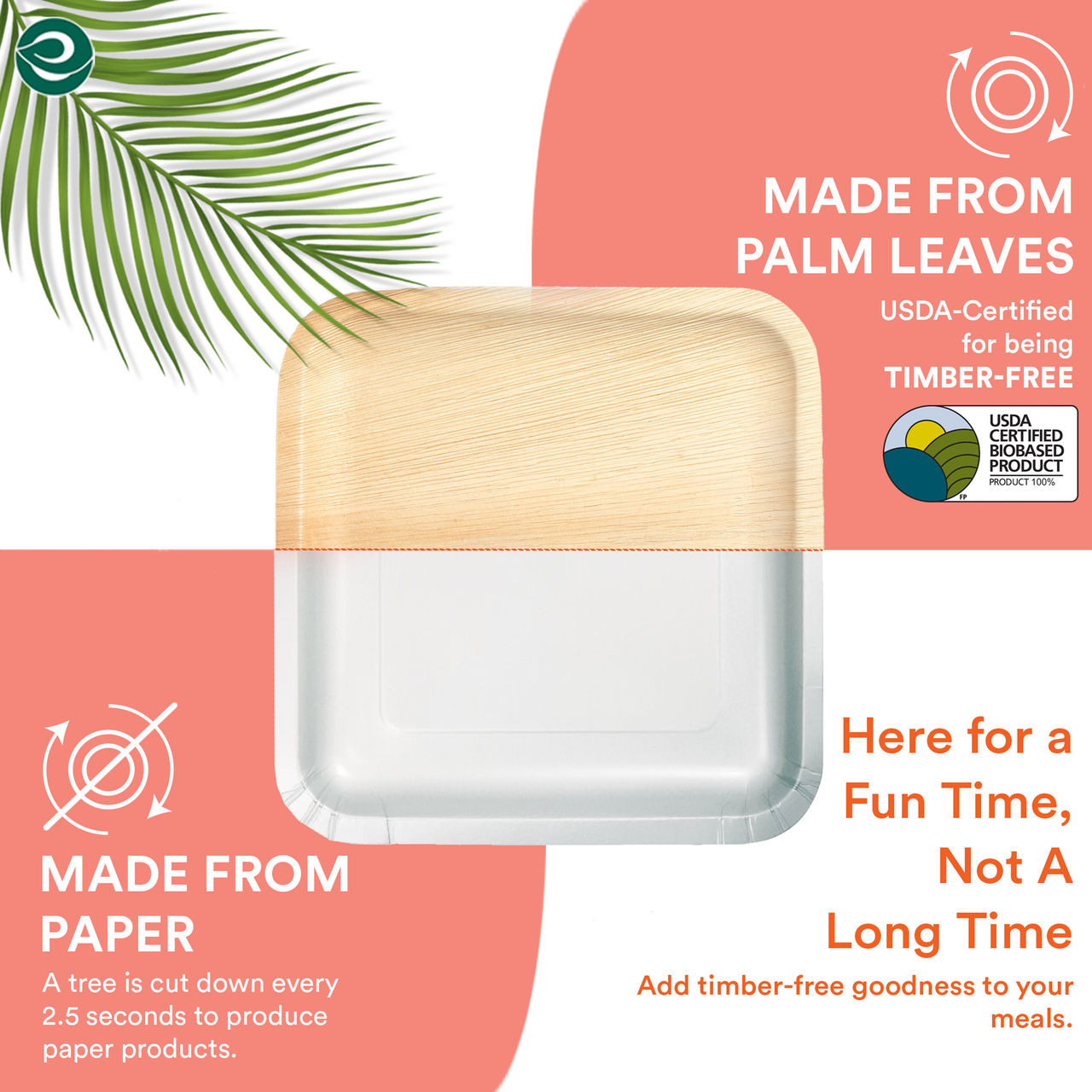 Eco Soul 8 Inch Square | 10 Count | Palm Leaf Plate