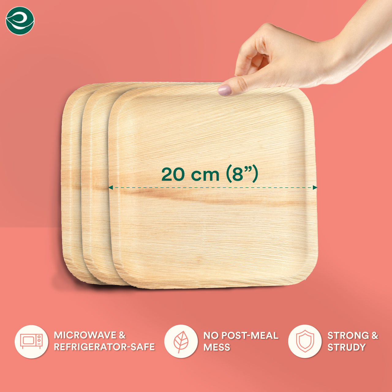 Eco Soul 8 Inch Square | 10 Count | Palm Leaf Plate