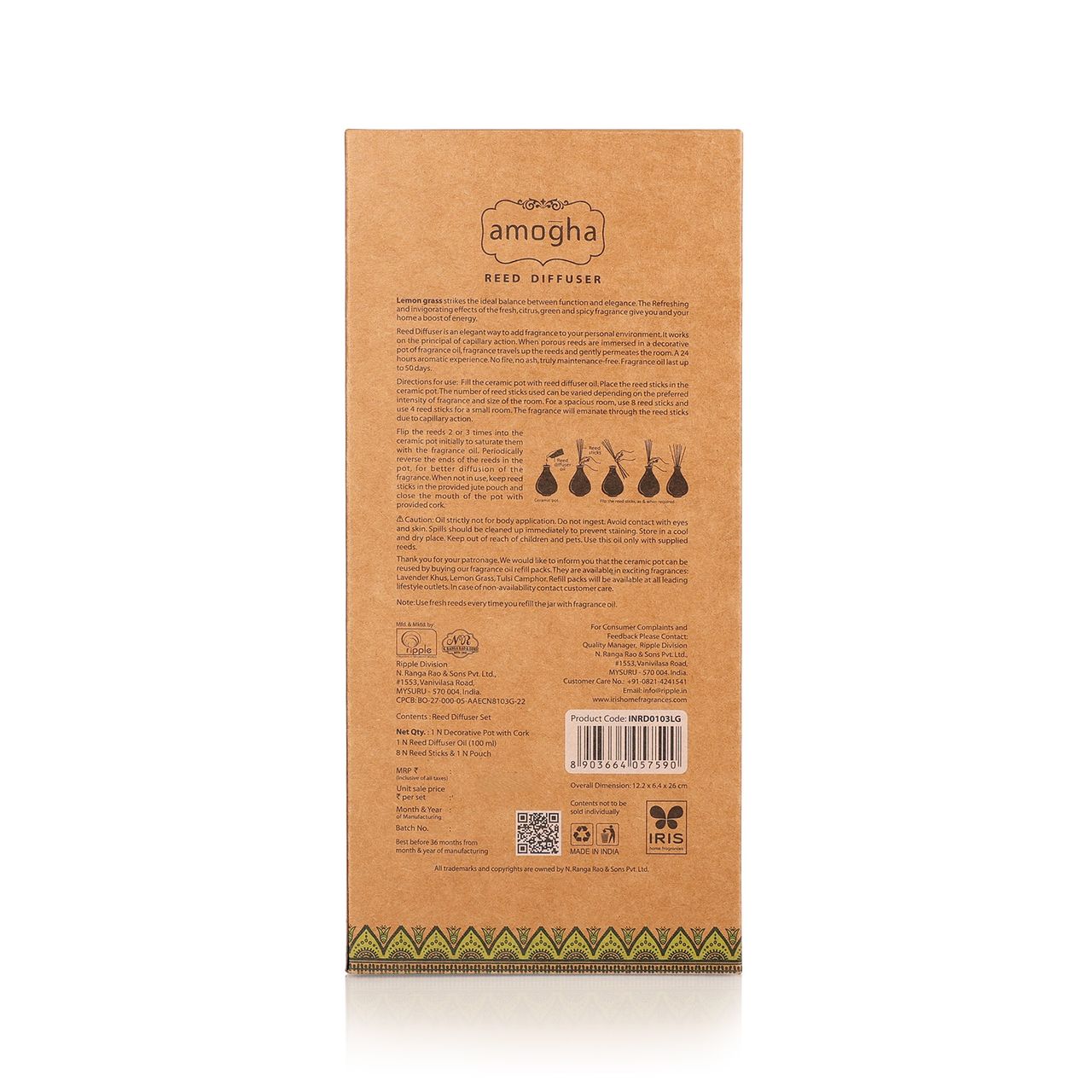 IRIS Amogha Lemon Grass Reed Diffuser Set| Rakhi Gift for Brother & Sister
