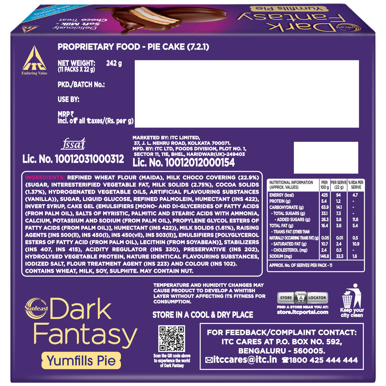 Sunfeast Dark Fantasy Yumfills Rich Chocolate Pie Cake 242 g Combo