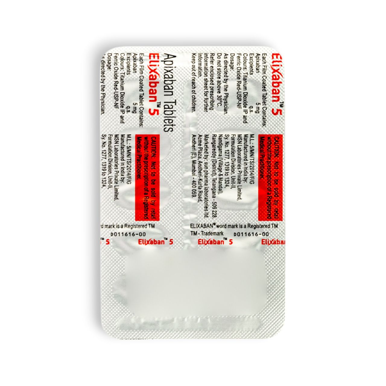 Elixaban 5Mg Tablets