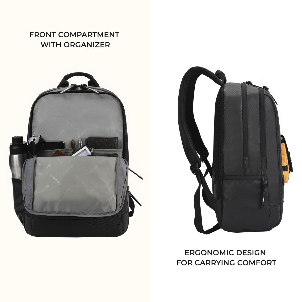 Gear Hipster Anti - Theft Faux Leather Laptop Backpack Black Yellow