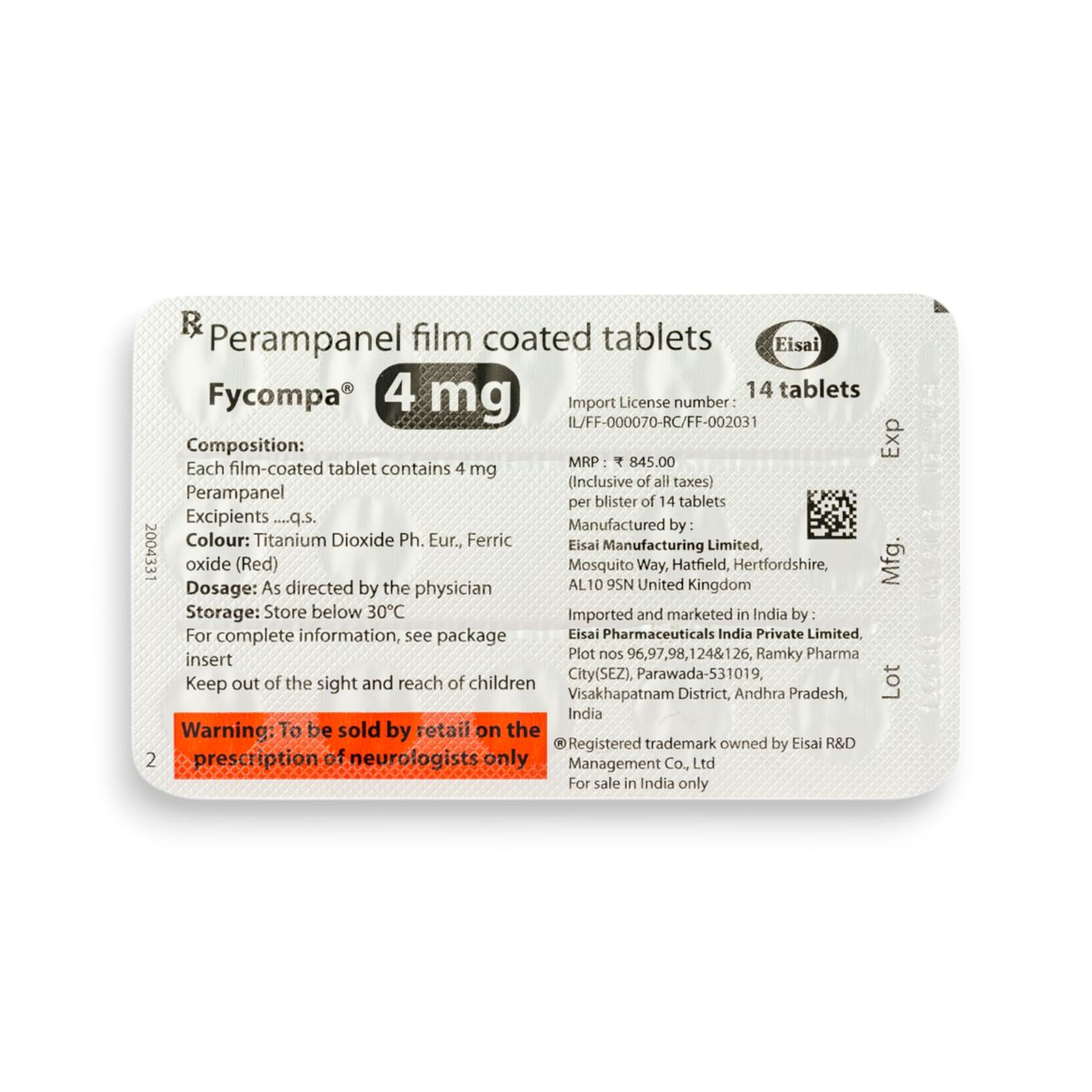 Fycompa 4Mg Tablets