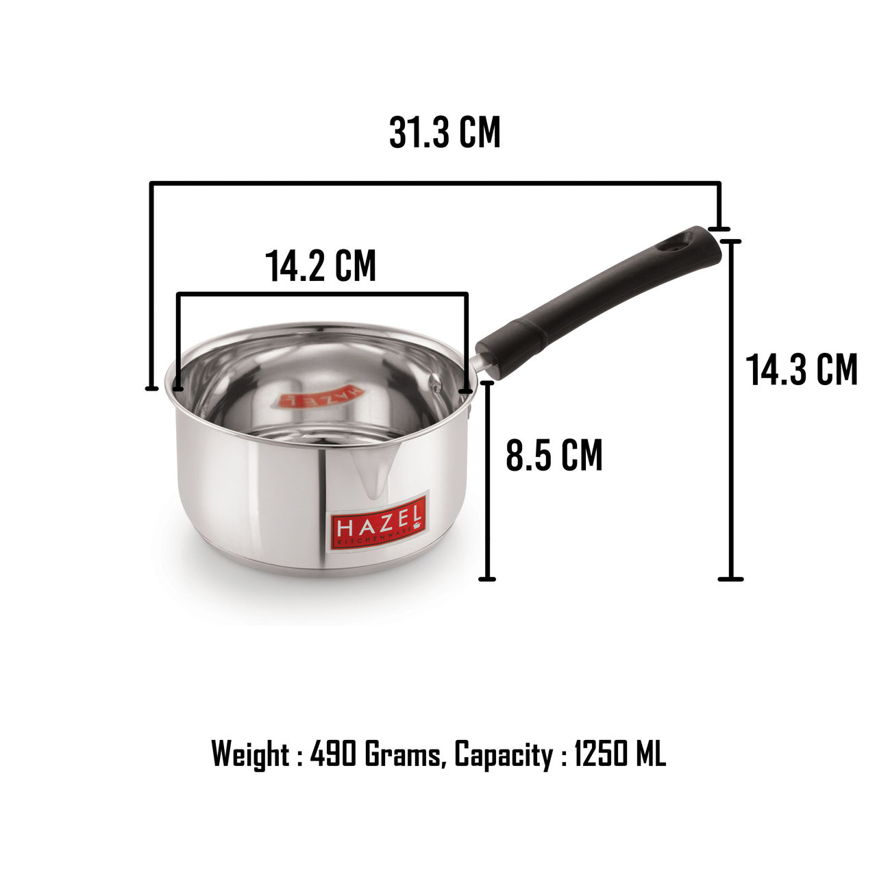 HAZEL Induction Bottom Sauce Pan - 1250 ml | Stainless Steel Saucepan with Handle