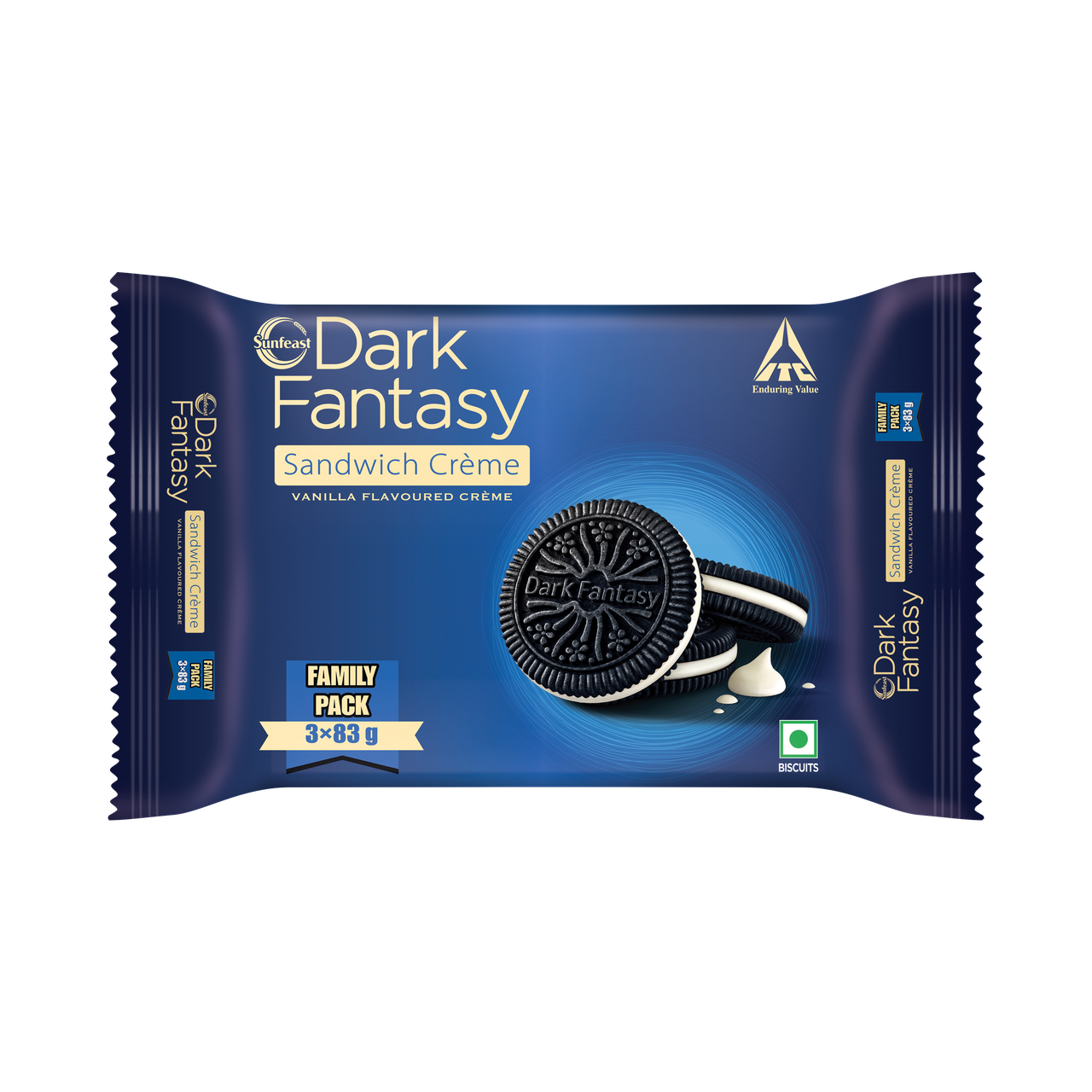 Sunfeast Dark Fantasy Vanilla Crème | Dark Crunchy Biscuit with Smooth Vanilla Crème 249 g Combo