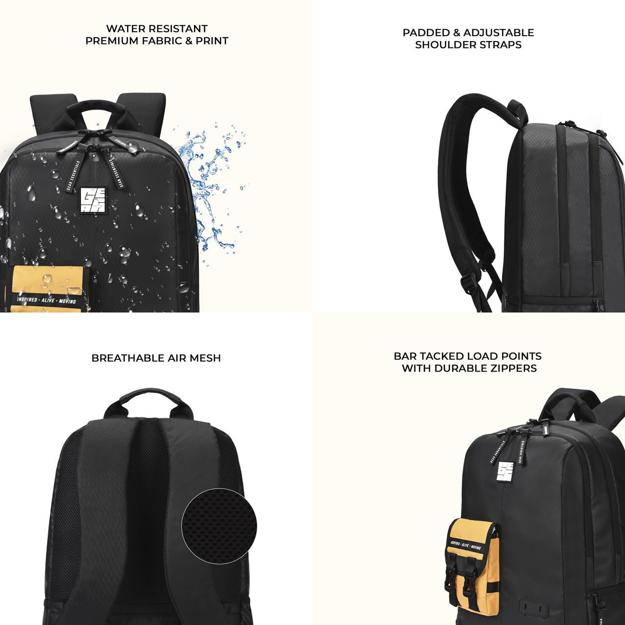 Gear Hipster Anti - Theft Faux Leather Laptop Backpack Black Yellow