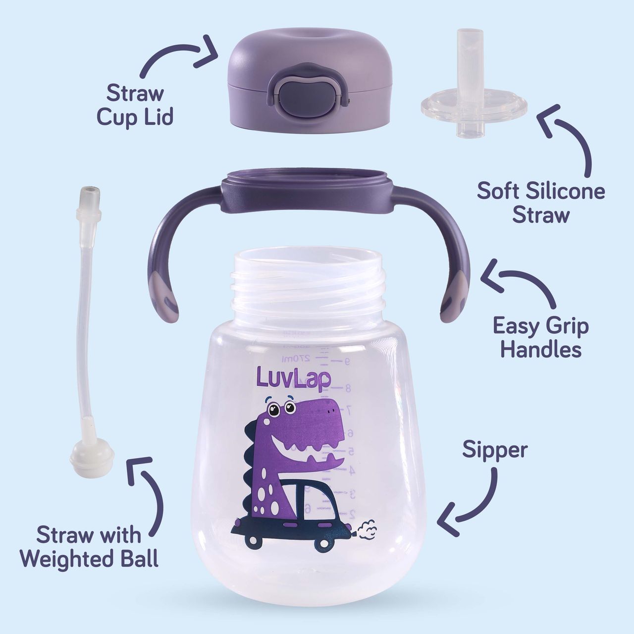 LuvLap Straw Sipper Cup For Kids | Purple | 6+ months
