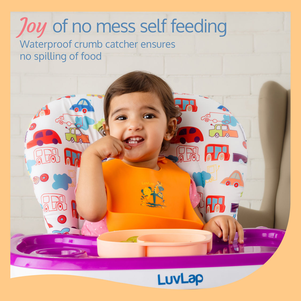 LuvLap Silicone Baby Bib Adjustable For Kids | Orange | 0 - 3 years