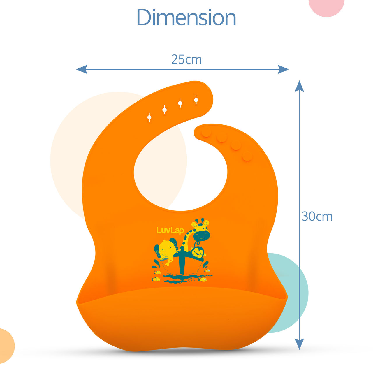 LuvLap Silicone Baby Bib Adjustable For Kids | Orange | 0 - 3 years