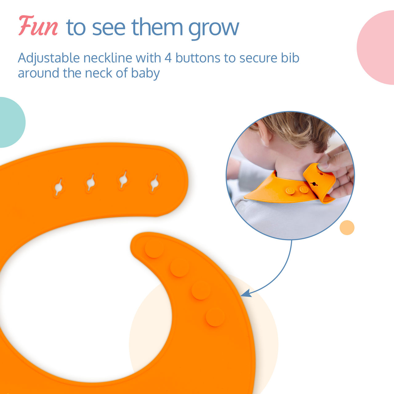 LuvLap Silicone Baby Bib Adjustable For Kids | Orange | 0 - 3 years