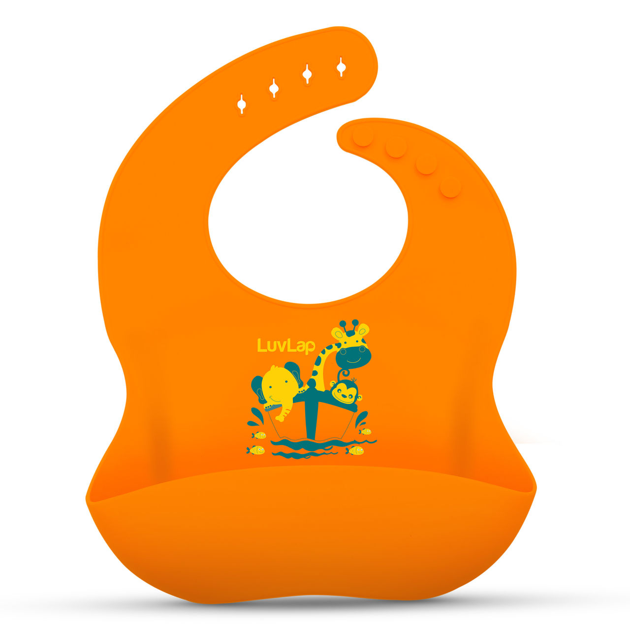 LuvLap Silicone Baby Bib Adjustable For Kids | Orange | 0 - 3 years