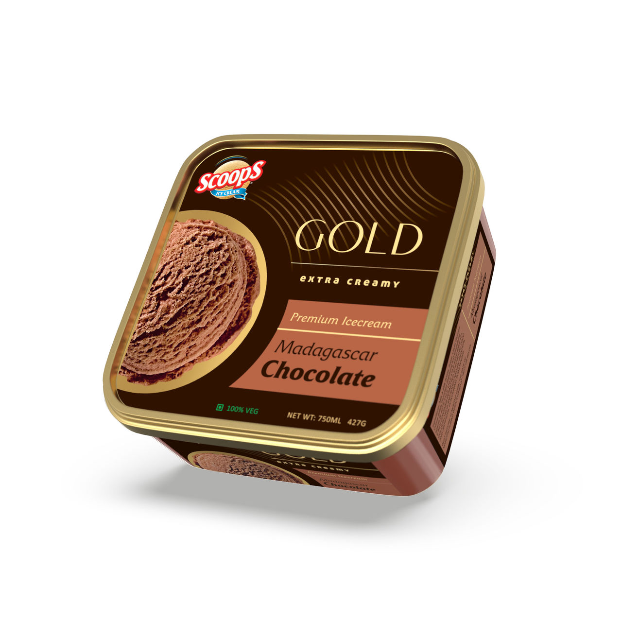 Scoops Madagascar Chocolate Gold Ice Cream Tub