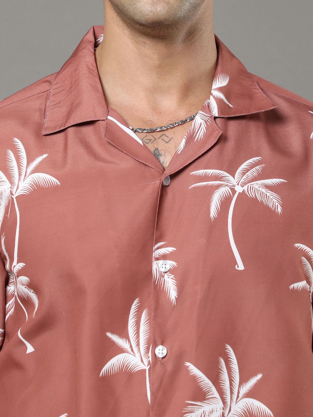 Bushirt Men's Palm Tree Co-ord Set | Pecan Brown - XL