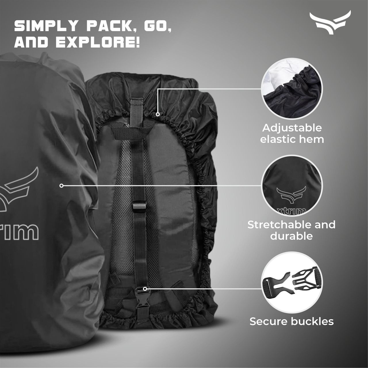 Xtrim Rain & Dust Proof Protector for Backpacks |Upto 40 L, for Trekking & Camping |Black