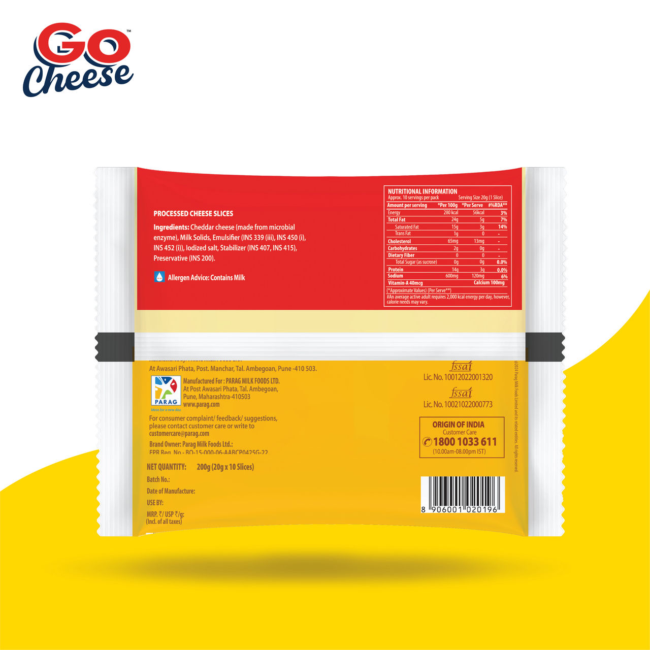 Go Cheese Cheddar Slices Plain 200 g Combo