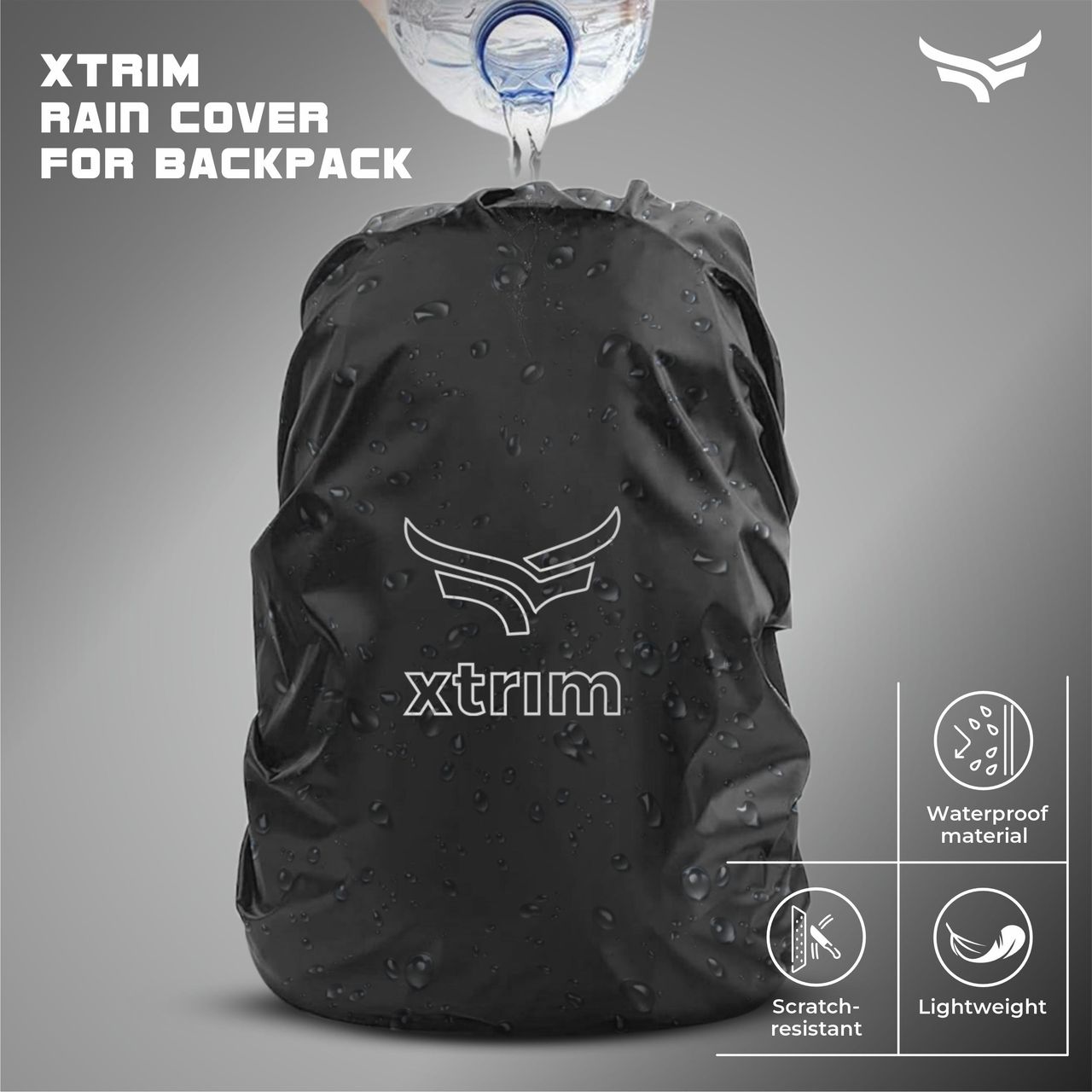 Xtrim Rain & Dust Proof Protector for Backpacks |Upto 40 L, for Trekking & Camping |Black