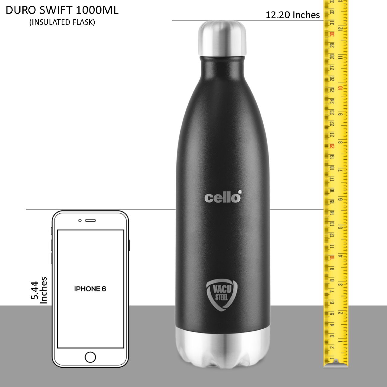 Cello Swift Thermosteel Water Bottle, 1000ml, (Colour May Vary)