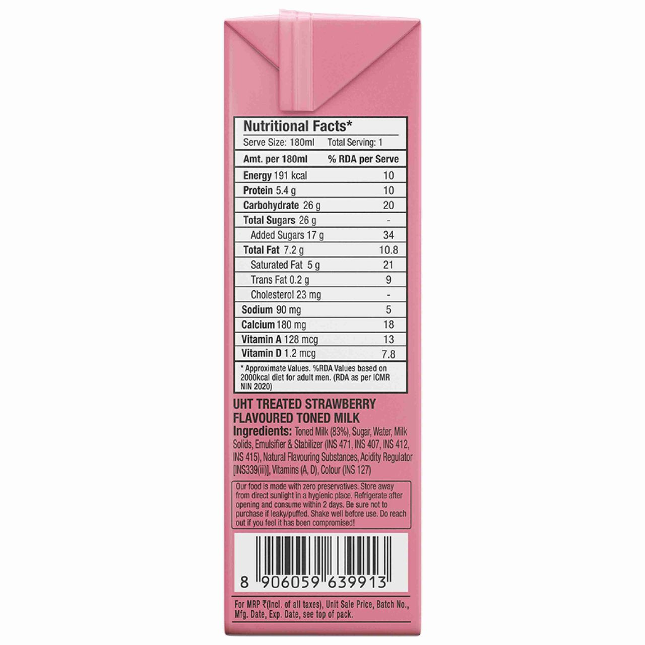 Epigamia Milkshake - Strawberry Tetrapack 180 ml Combo