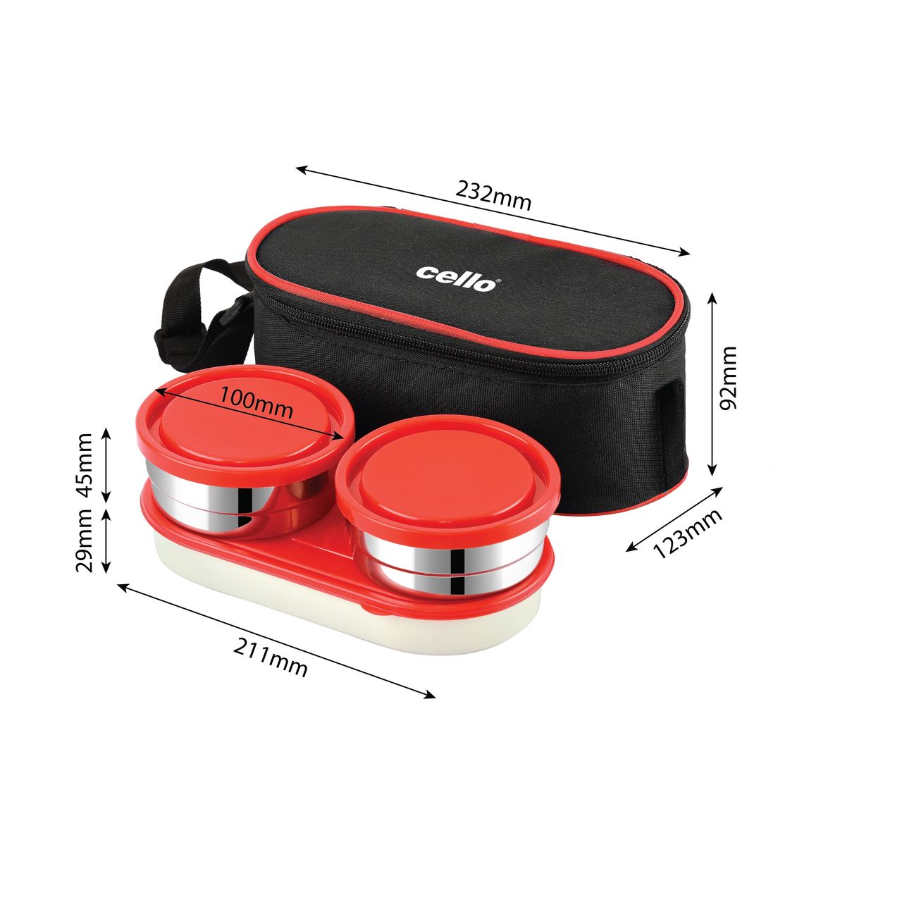 Cello Exe Stainless Steel Lunch Box with Jacket, Red, 3 Container with Jacket