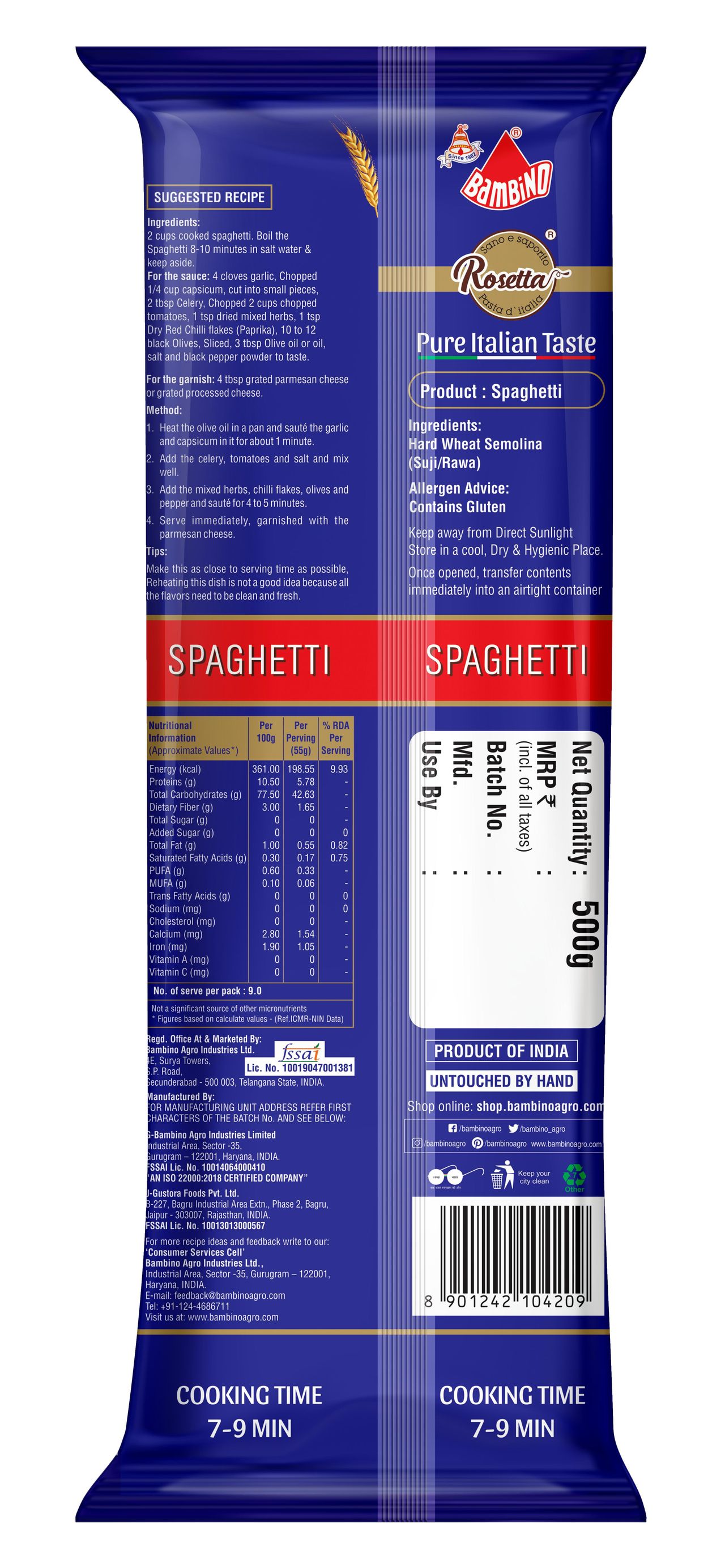 Bambino Rosetta Spaghetti - 100% Durum Wheat Semolina