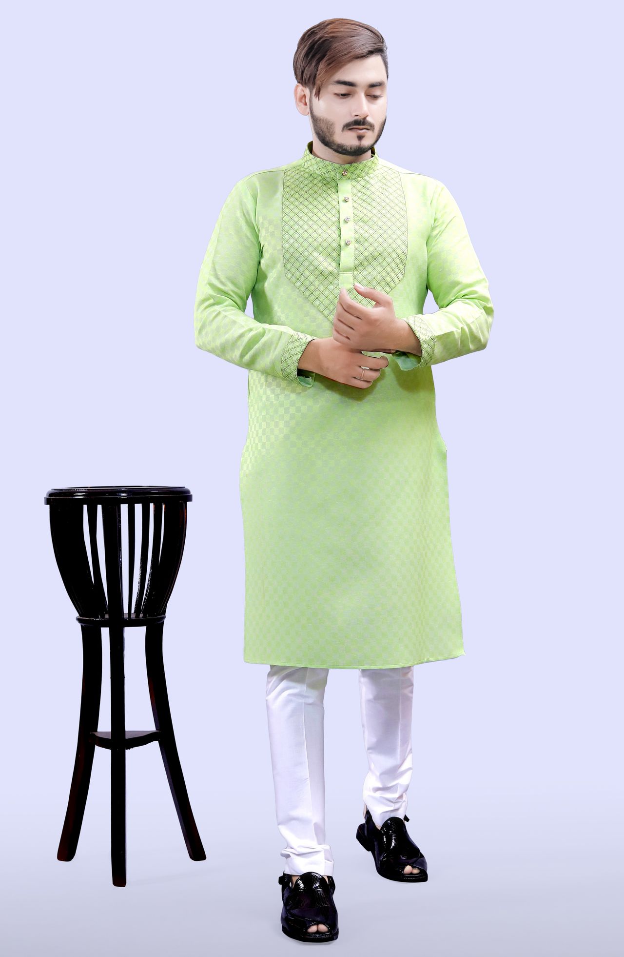 Tibra Collection Men Straight Kurta - Green | Designer | Cotton Blend | XXL