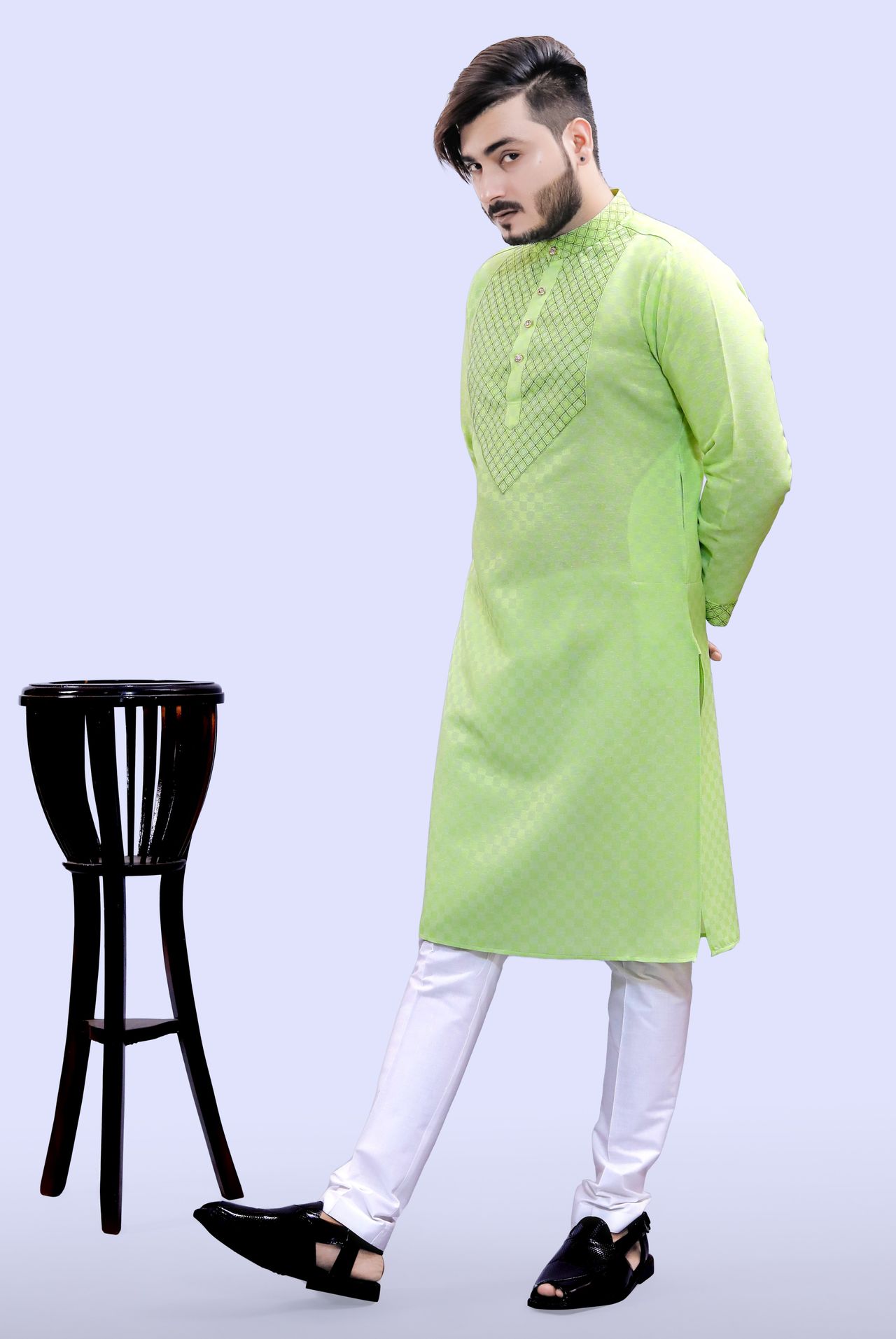 Tibra Collection Men Straight Kurta - Green | Designer | Cotton Blend | XXL