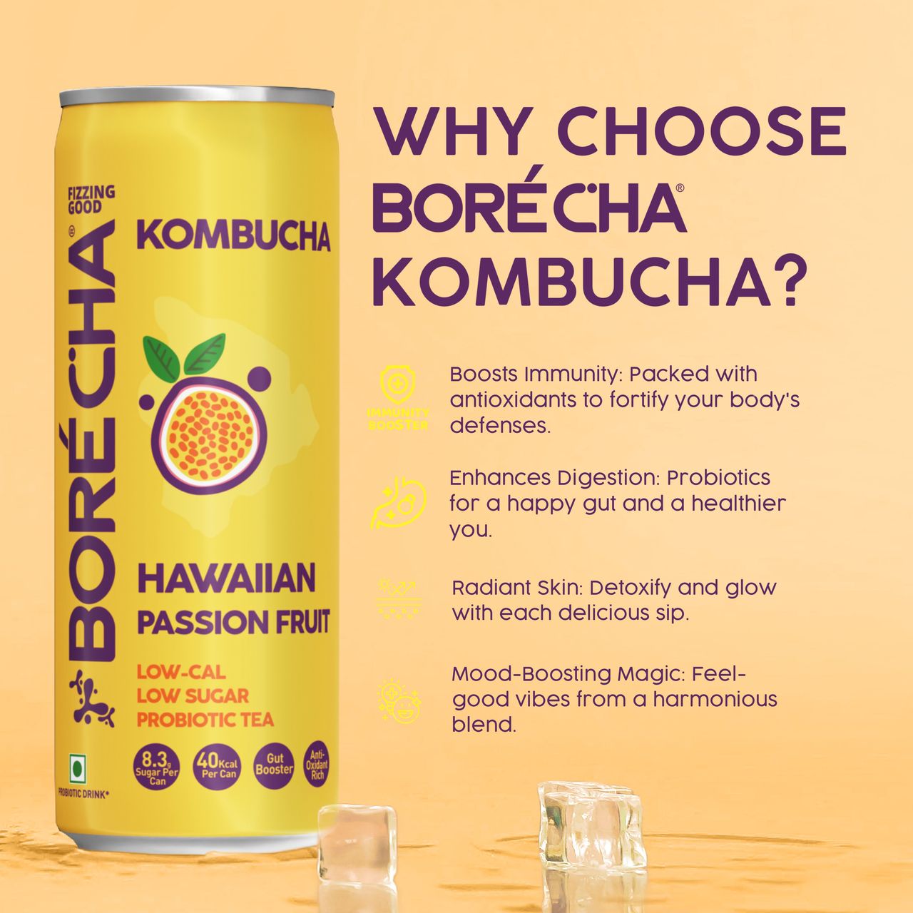 Borecha Hawaiian Passionfruit Probiotic Kombucha