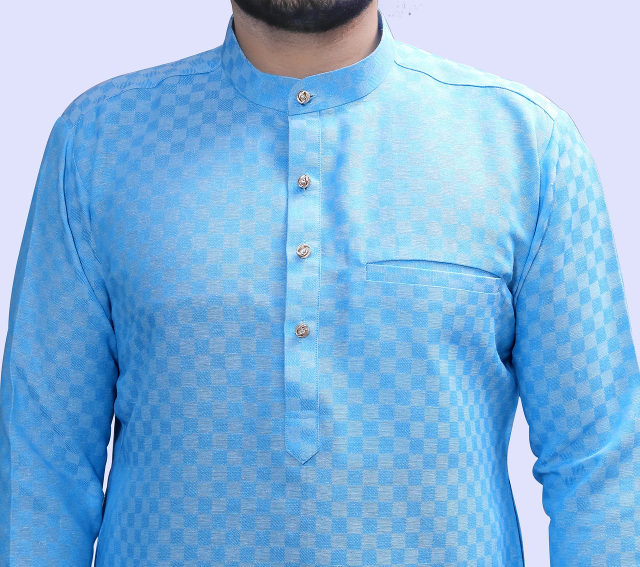 Tibra Collection Men Kurta - Sky | Block Pattern | Cotton Blend | M