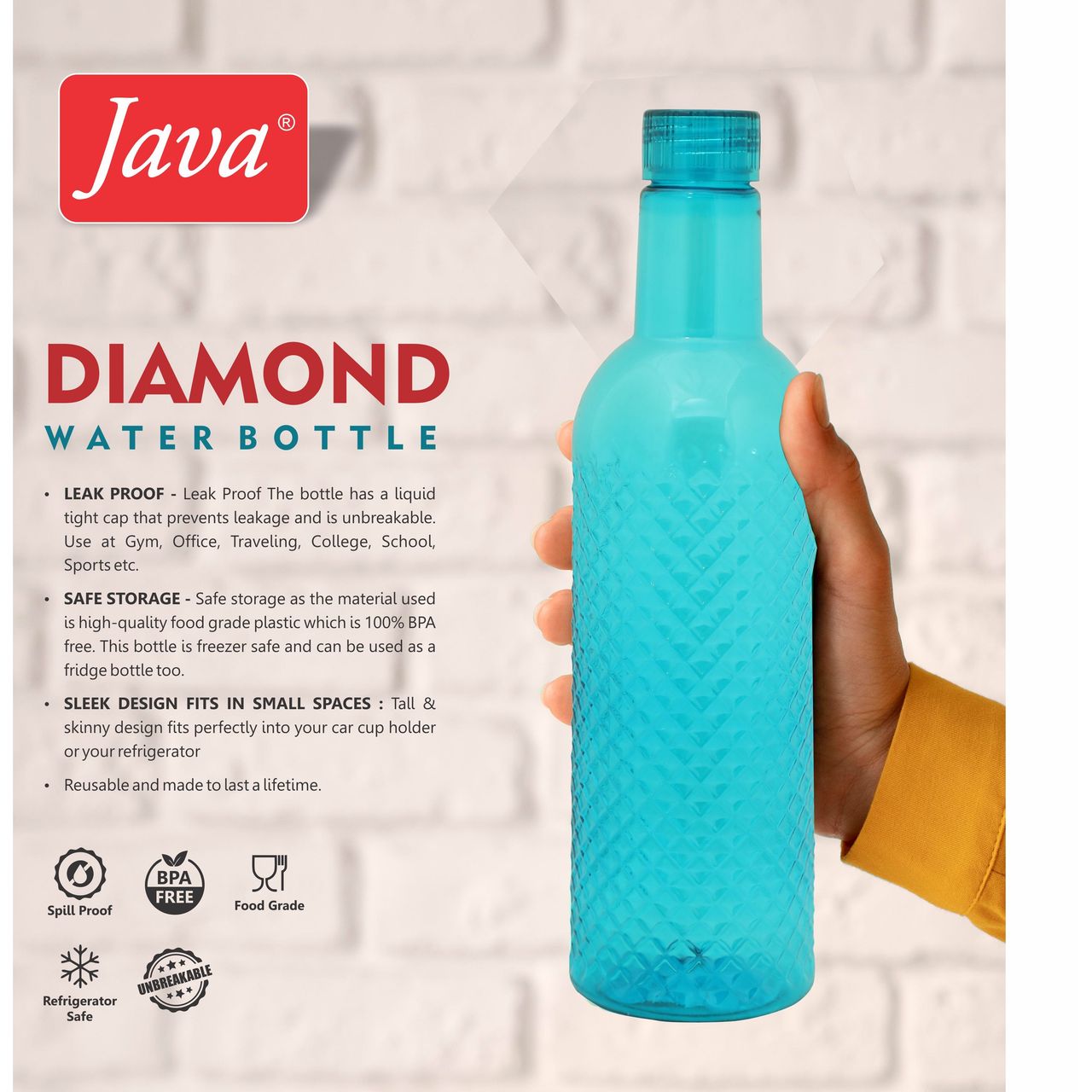 Java Diamond Jr Plastic Water Bottle 500ml | Pack of 3 (Colour May Vary)
