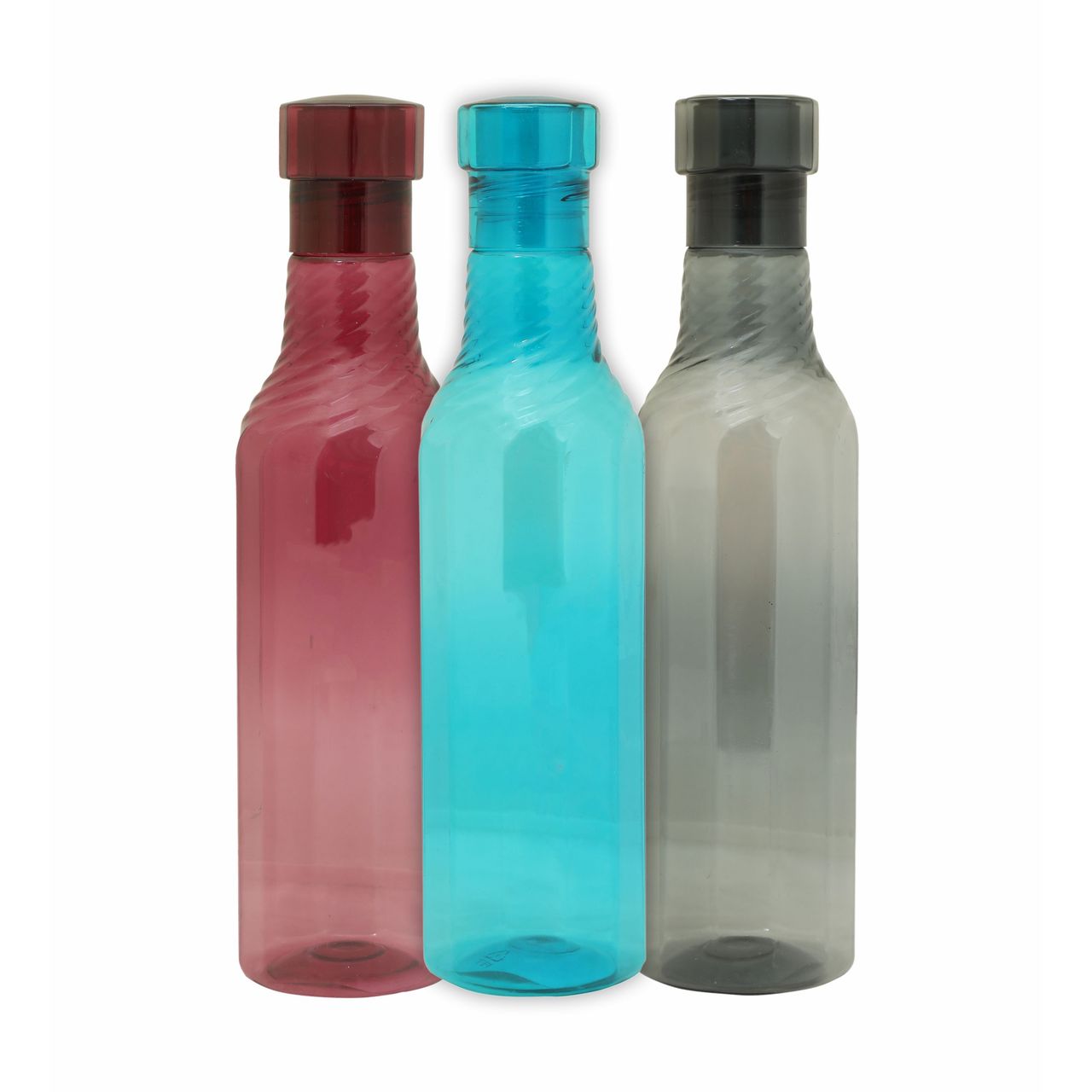 Java Curly Plastic Water Bottle 1000 ml | Pack of 3 (Colour May Vary)