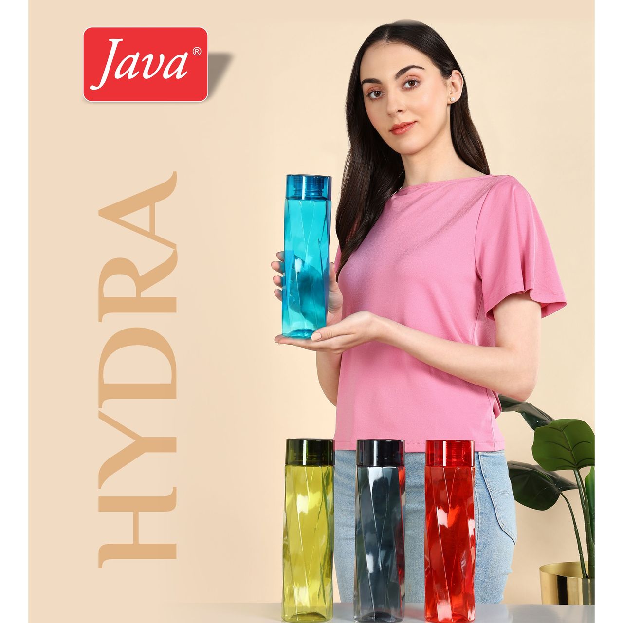 Java Hydra Plastic Water Bottle 1L | Pack of 3 (Colour May Vary)