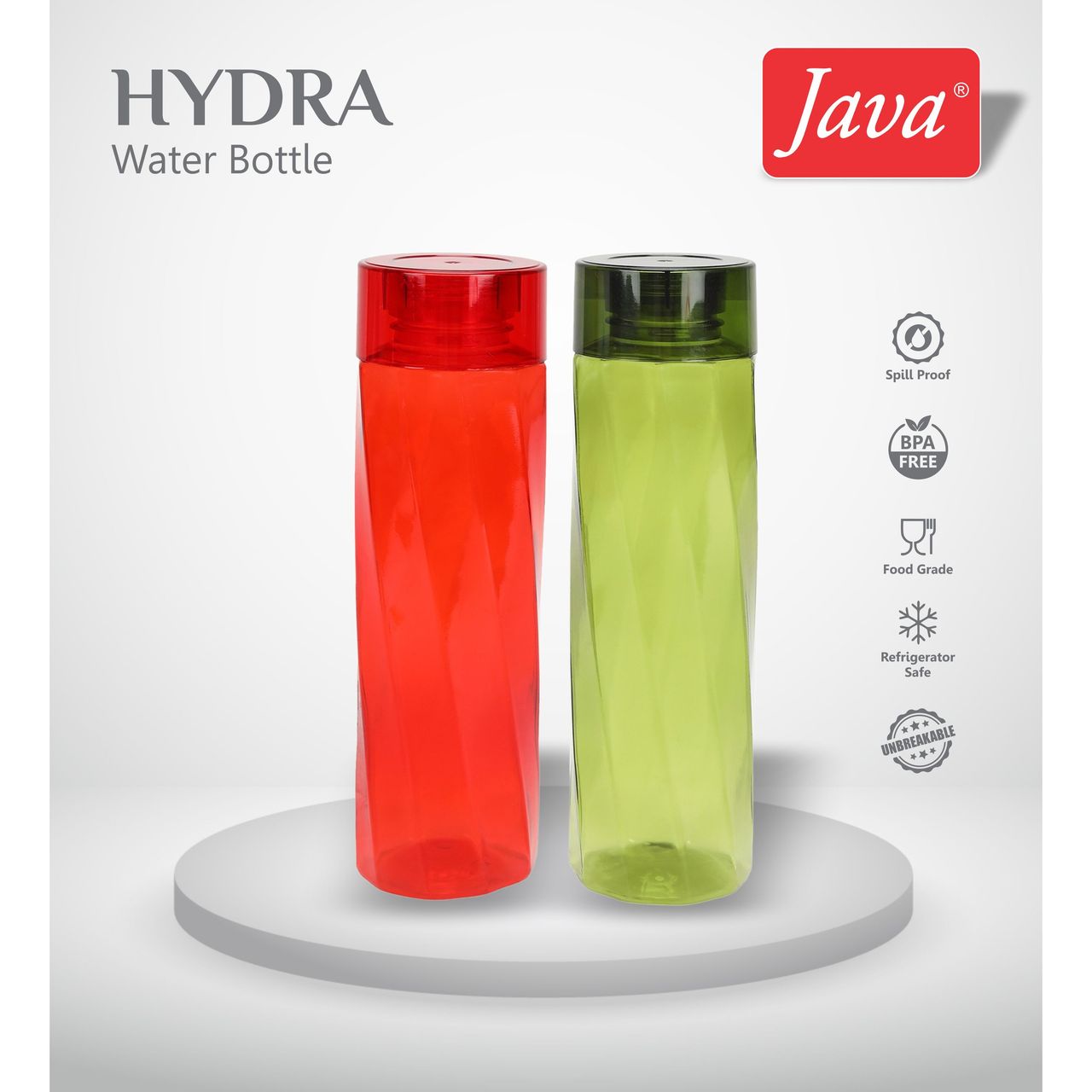 Java Hydra Plastic Water Bottle 1L | Pack of 3 (Colour May Vary)