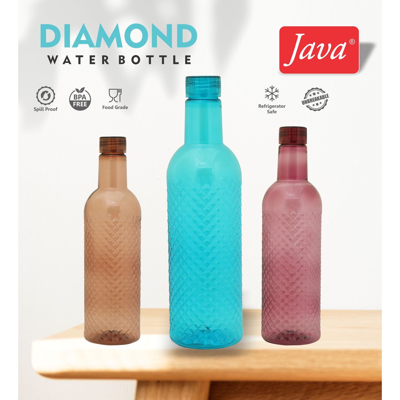 Java Diamond Jr Plastic Water Bottle 500ml | Pack of 3 (Colour May Vary)