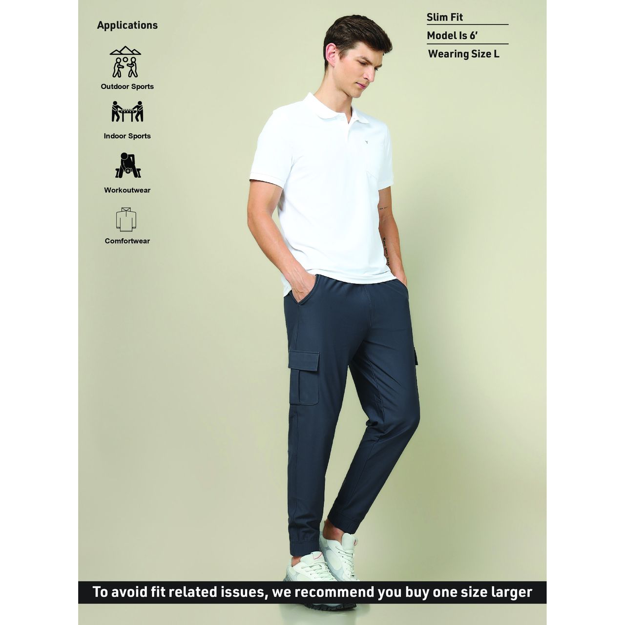 Technosport Men Poly Solid Slim Fit Sports Cargo Joggers with DURACOOL+ | Carbon Grey | M