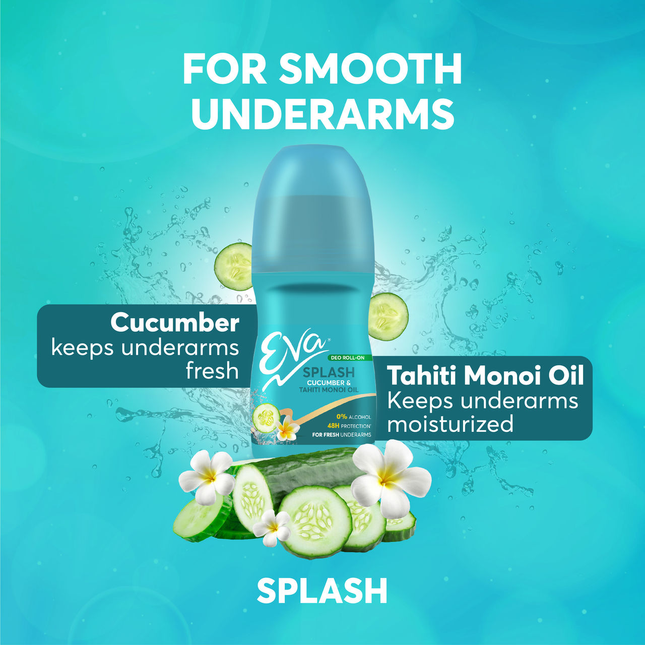 Eva Splash Underarm Roll on Deodorant | With Tahiti Monoi Oil and Cucumber Extracts