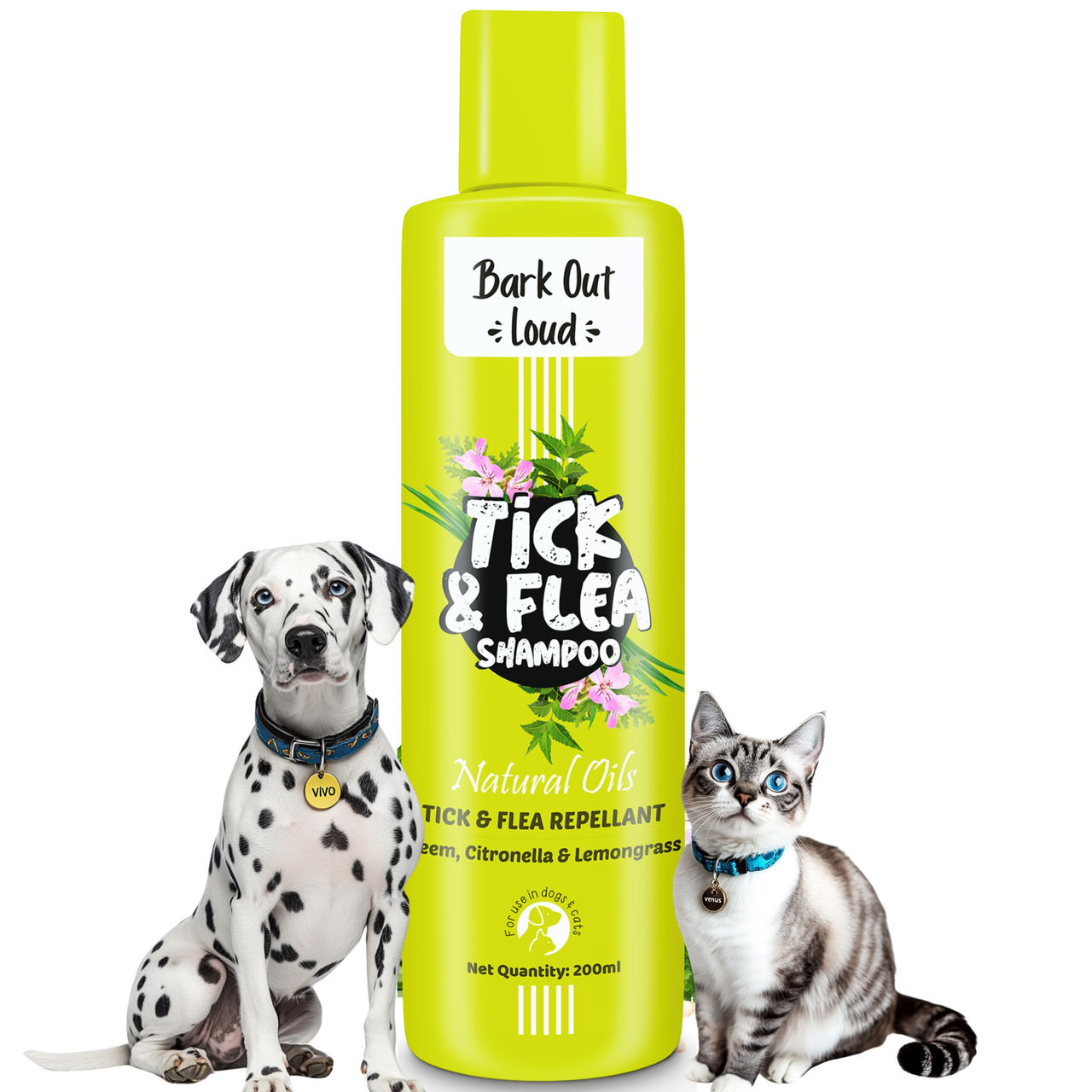 Bark Out Loud Natural Tick And Flea Spray | For Dogs And Cats (200ml) & Bark Out Loud Natural Tick And Flea Shampoo | For Cats & Dogs (200ml) Combo