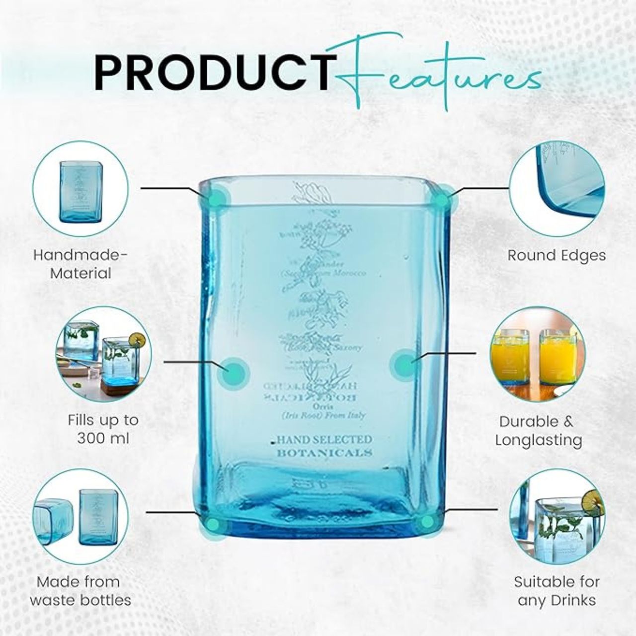 Kavi The Poetry-Art Project Upcycled Bombay Sapphire Glass | Set of 2