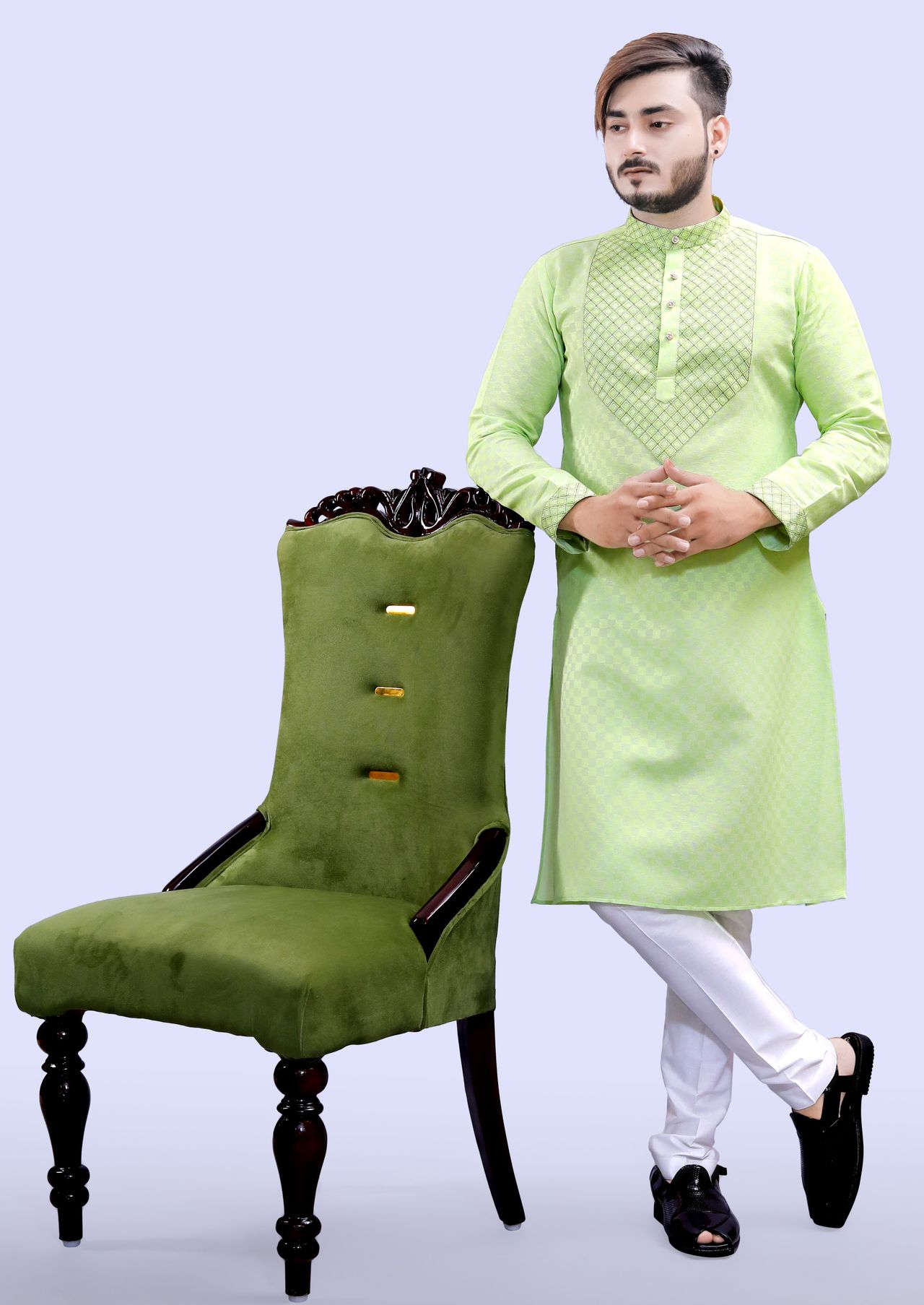 Tibra Collection Men Straight Kurta - Green | Designer | Cotton Blend | XXL