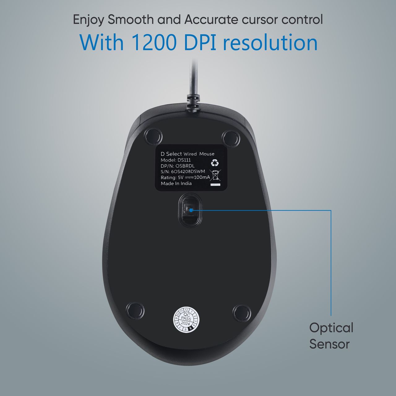 D Select Dell Exclusive Wired Mouse Ds111-Black With Usb Type A Connector 1200Dpi