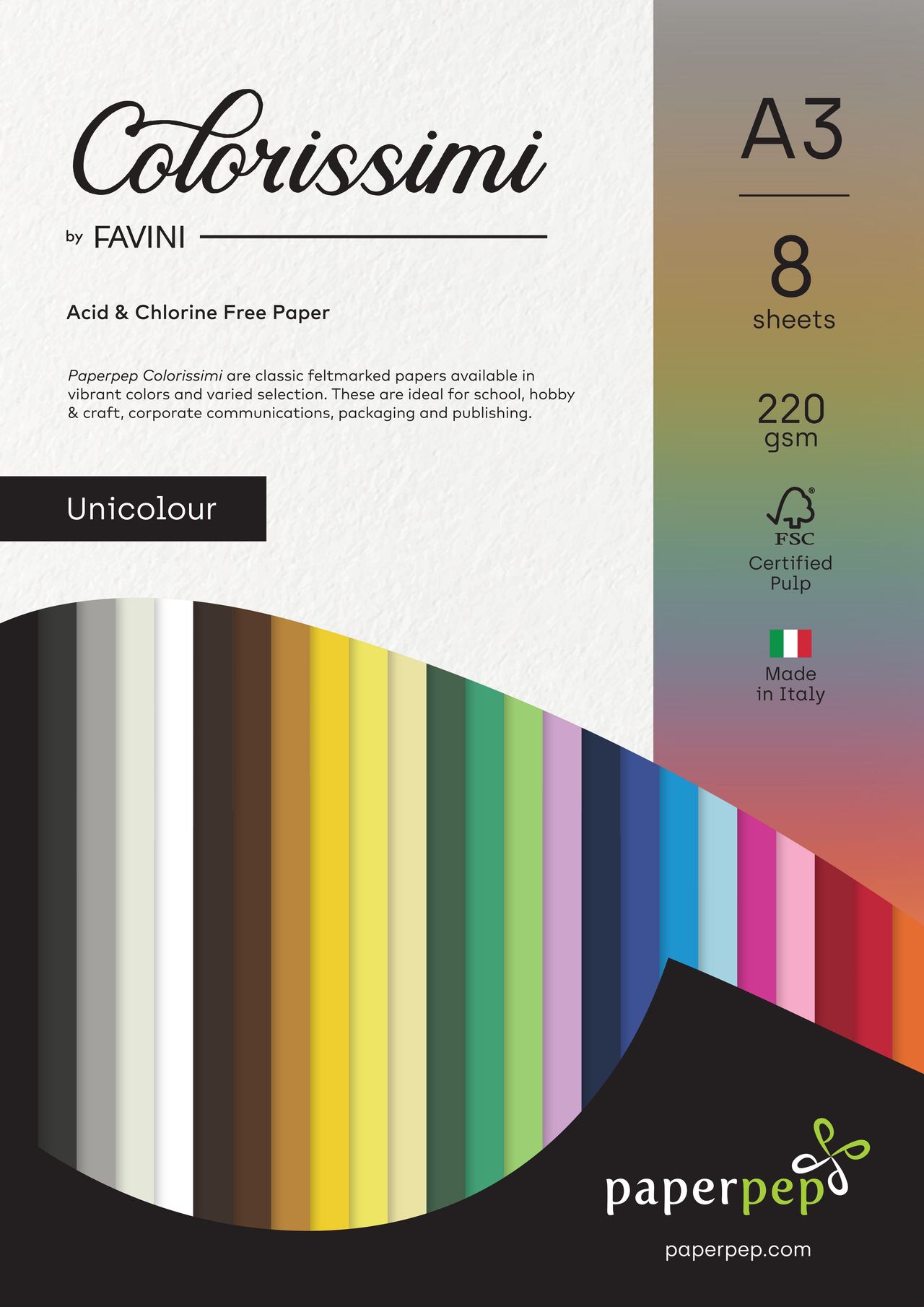 Paperpep Colorissimi 220Gsm Card Stock A3 Nero (Black) Unicolor 8 Sheets