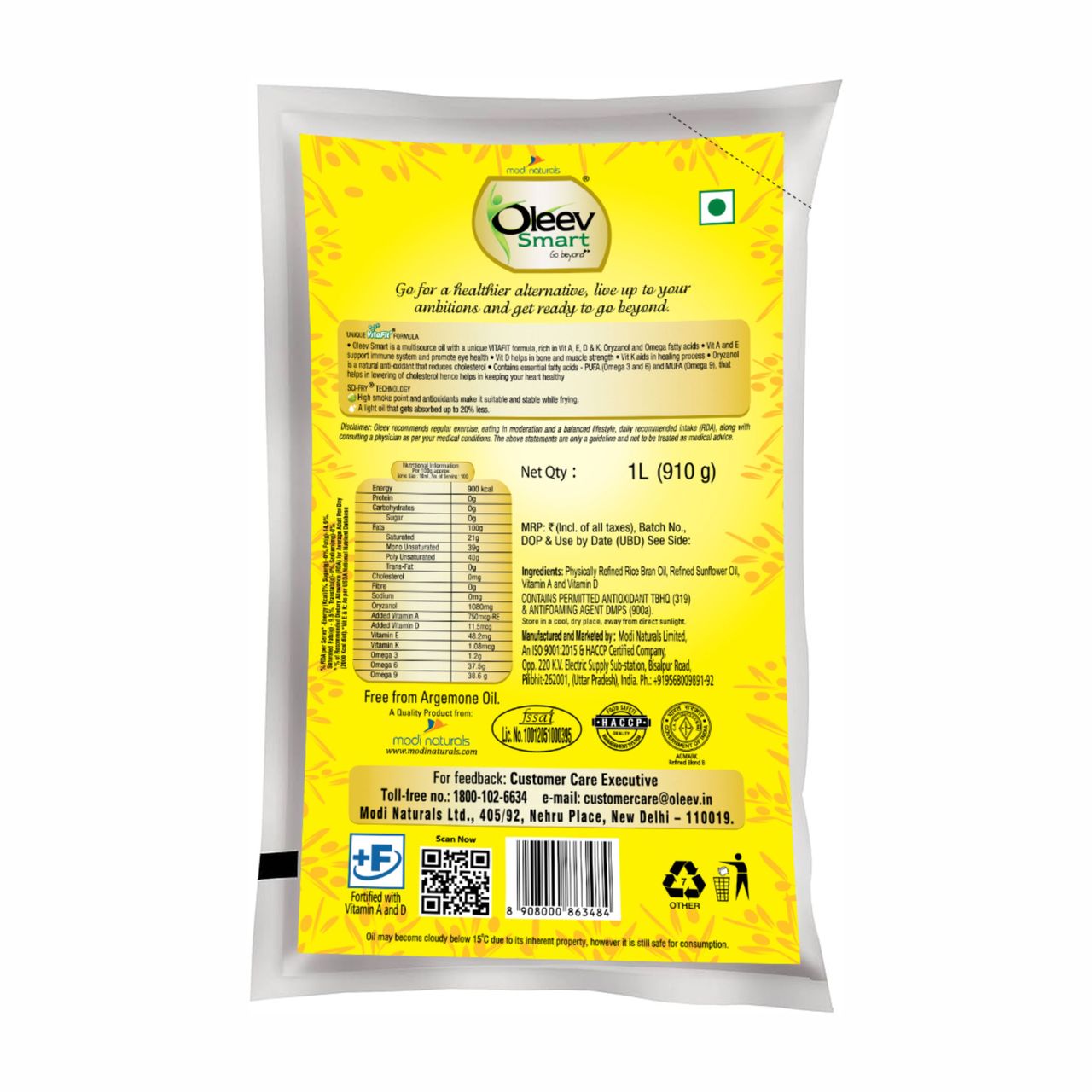 Oleev Smart Oil Fortified with VIT A, D, E and K | Pouch