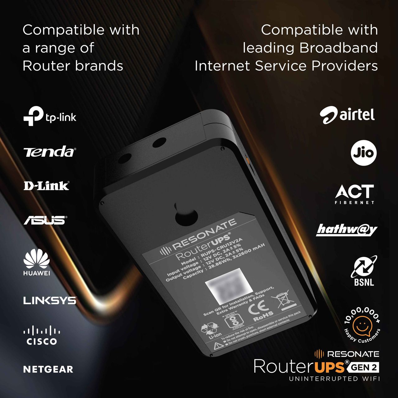 RESONATE RouterUPS Gen2 | Mini UPS for 12V upto 2A |7800mAh PowerBank for ACT & Other WiFi Routers