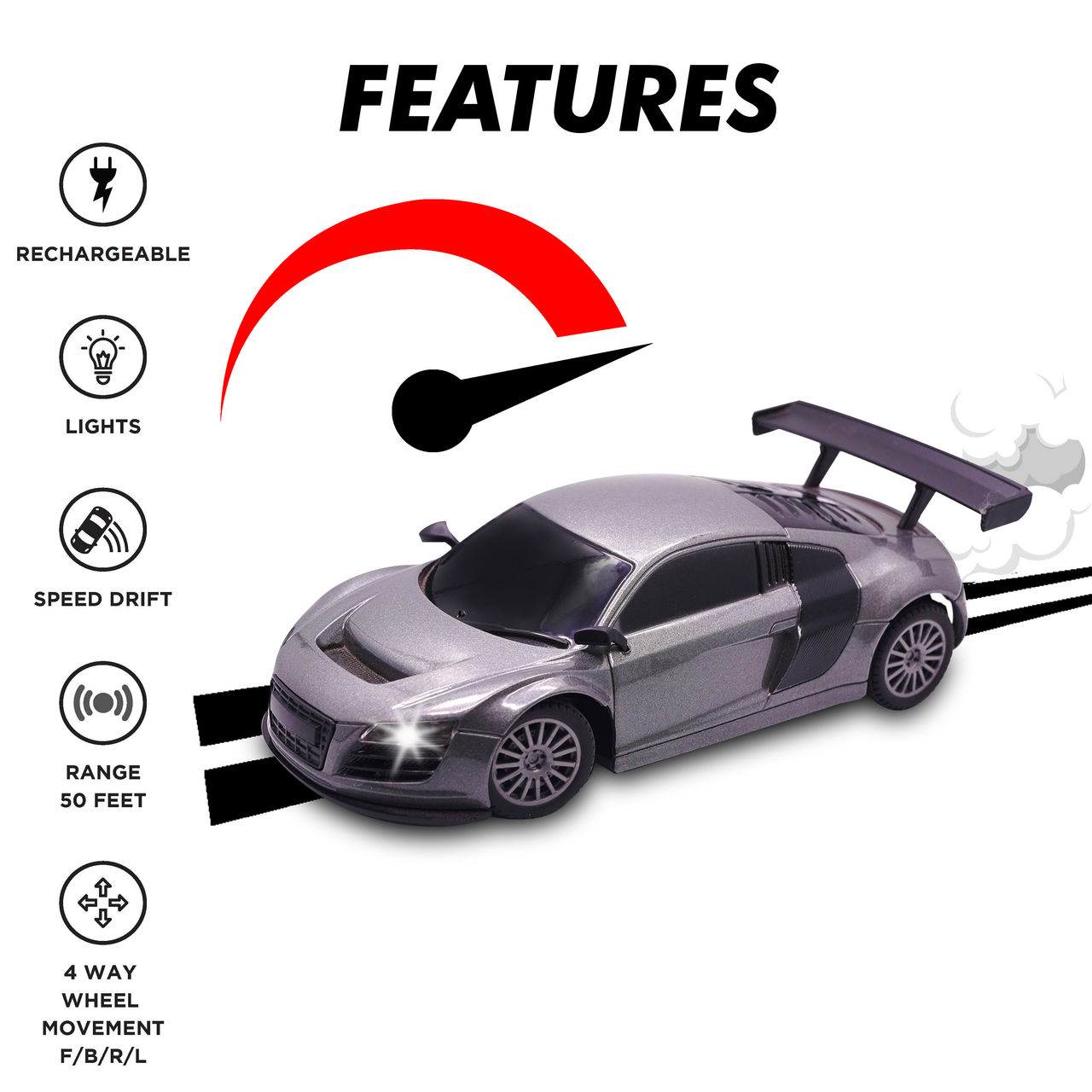 Frendo 1:24 Hi Speed Mini Remote Control Car -Aud Grey