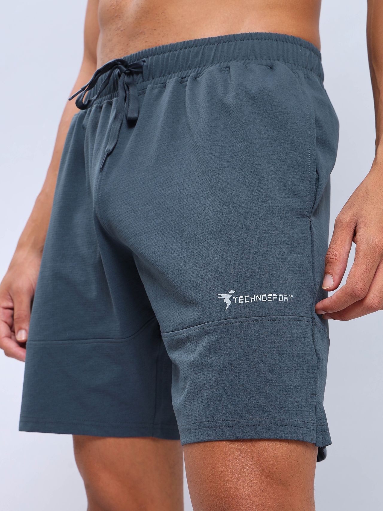 Technosport Men Poly Solid Relax Fit Sports Shorts with ELASTO LITE | Dark Carbon | XXL