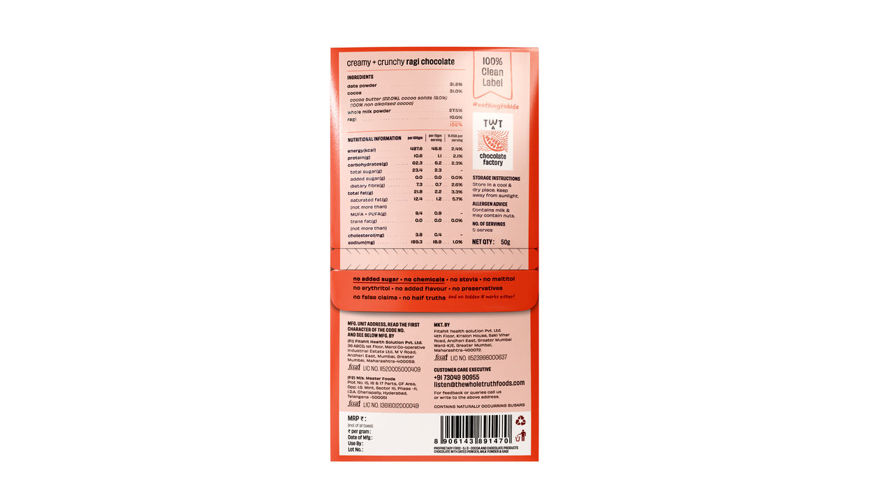 Crunchy Ragi Chocolate Sweetened With Dates
