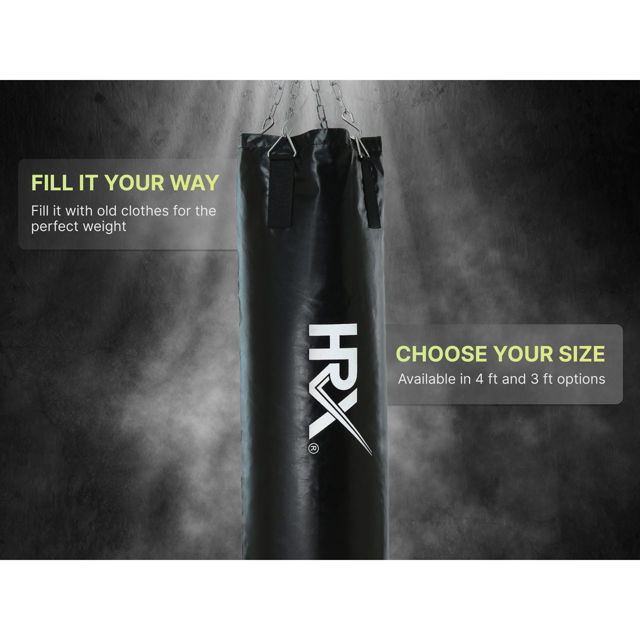 HRX Punching Bag With Chain | Unfilled | 4ft | Black