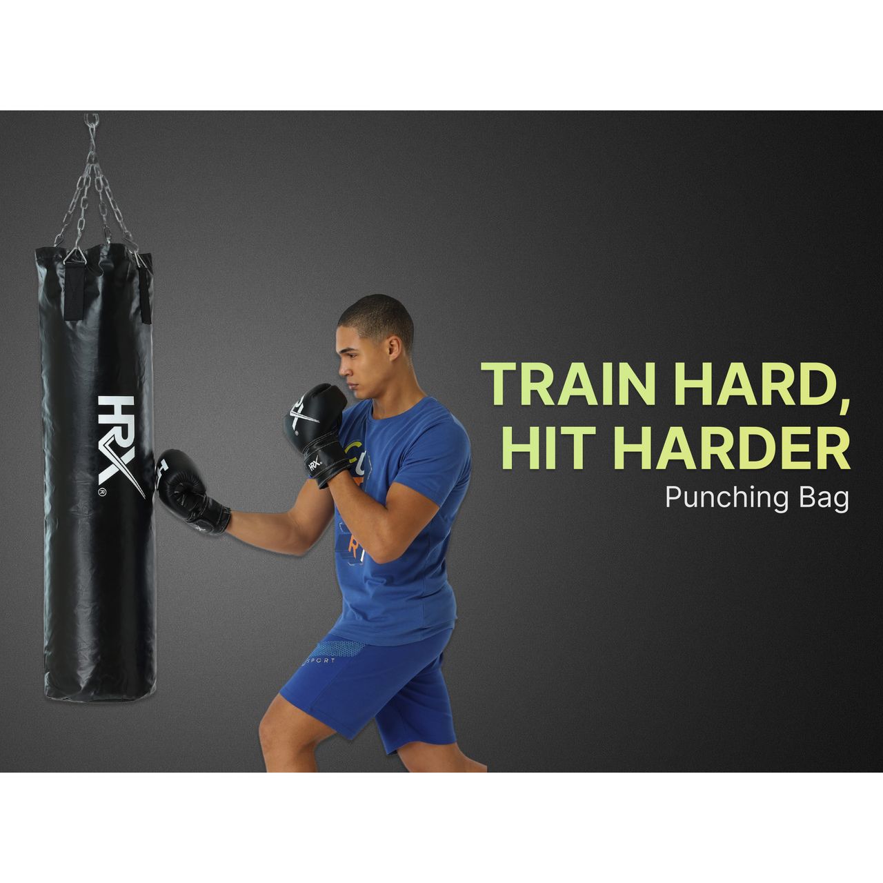 HRX Punching Bag With Chain | Unfilled | 4ft | Black