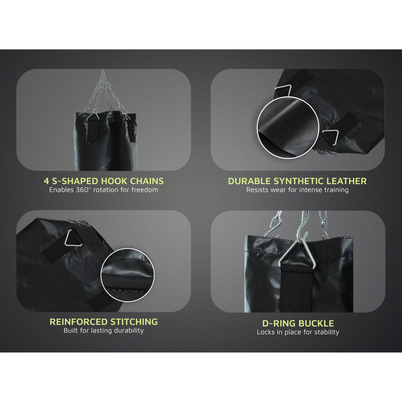 HRX Punching Bag With Chain | Unfilled | 4ft | Black