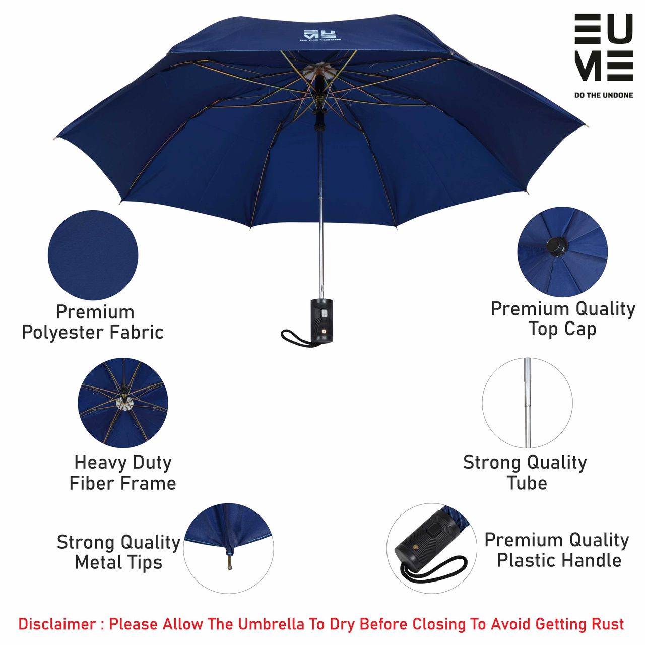 EUME Leatrix 21 Inch 2 Fold Auto-Open Lemon Umbrella | Navy Blue